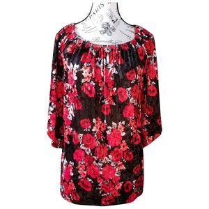 Black & Red Roses Velvet Off Shoulder Top – 90s Whimsigoth – 3XL